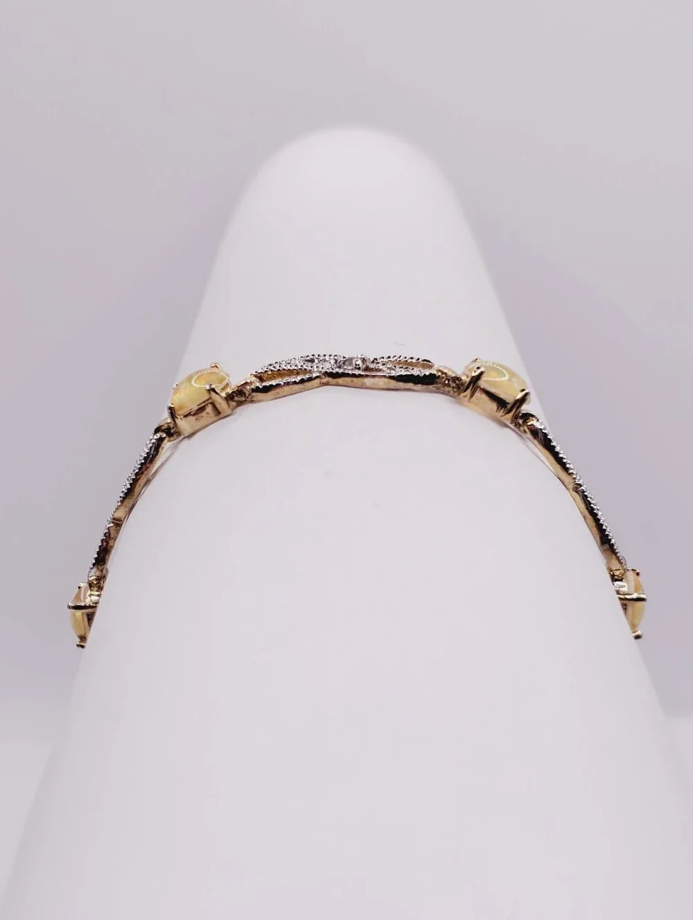 4 Carat Opal & Genuine Diamond Accent Bracelet - Yellow Gold - 925 Silver